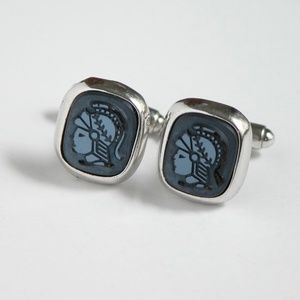Vtg Etched Stone Trojan Warrior Cufflinks